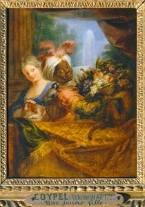 Fiatal fekete lány kezében gyümölcskosár és fiatal lány simogat egy kutyát - Jeune noir tenant une corbeille de fruits et jeune fille caressant un chien ... alkotó: Antoine Coypel
