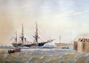 Kerekes hajó visszatér Le Havre kikötőjébe a 19. században Antoine Desire Heroult akvarellje (1802-1853) 19. századi Párizs, Musee de la Marine alkotó: Antoine-Desire Heroult