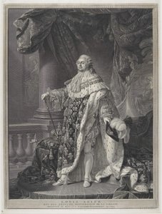 Le Sacre – XVI. Lajos király portréja koronázási díszben, metszett: Charles-Clément Bervic (1756-1822) alkotó: Antoine Francois (after) Callet