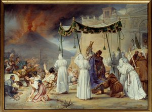 Felvonulás Szent januártól Nápolyig a Vezúv kitörése során (Vesuvio) A San Gennaro hagyományos napóleti ünnepe a vulkán kitörése során. Antoine Thomas (1791-1834) festménye 1822 V. 0,95x1,28 m