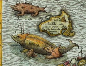 Olaus Magnus (1490-1557) Tengertérképének részlete (Carta marina) alkotó: Antoine Lafrery