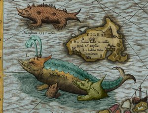 Olaus Magnus (1490-1557) Tengertérképének részlete (Carta marina) alkotó: Antoine Lafrery