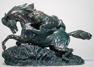 Tigris által meglepett ló (bronz) alkotó: Antoine Louis Barye