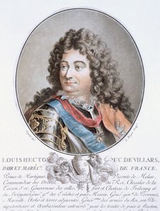 Claude Louis Hector de Villars a "Nagy férfiak, jeles nők és emlékezetes francia alanyok portréiból, vésve és színekkel nyomtatva", kiadó Pierre Blin, 1786-92, Párizs (színes en alkotó: Antoine Louis Francois Sergent-Marceau