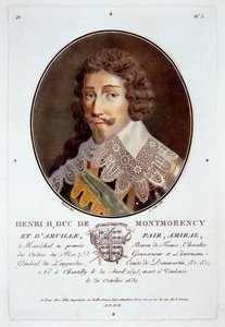 Henri II, Duc de Montmorency et dAmville, Nagy férfiak, jeles nők és emlékezetes francia alanyok portréiból, metszett és színesben nyomtatva, Pierre Blin, 1786-92, Párizs (kb. alkotó: Antoine Louis Francois Sergent-Marceau