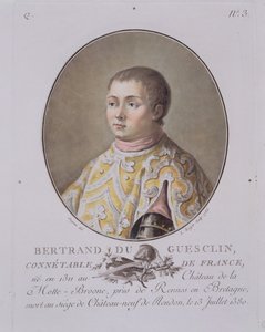Bertrand du Guesclin (1311-80), francia főrendőr portréja, Leon Roger metszete, 1786