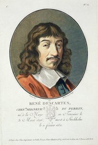 Rene Descartes a "Nagy férfiak, jeles nők és emlékezetes francia alanyok portréiból, vésve és színesen nyomtatva", Pierre Blin, 1786-92, Párizs alkotó: Antoine Louis Francois Sergent-Marceau
