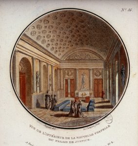 Kilátás a párizsi bíróság új kápolnájának belsejére, amely jelenleg Sainte Chapelle. Őrmester prittoreszk kilátásában Párizs fő épületeire alkotó: Antoine Louis Francois Sergent Marceau