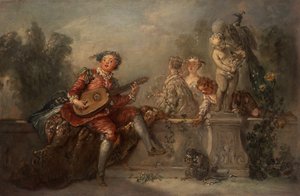 Lantjátékos társasággal egy parkban alkotó: Antoine Pesne