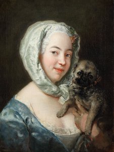 Marie de Rège, született Pesne, egy mopszszal alkotó: Antoine Pesne