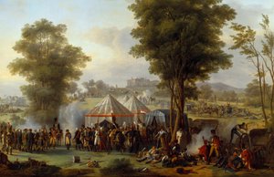 I. Napóleon császár bivakja (1769-1821) az ausztriai Ebersberg vára mellett 1809.04.05. Antoine Pierre Mongin (1761-1827) festménye 1810 V. 1,35x2,03 m.
