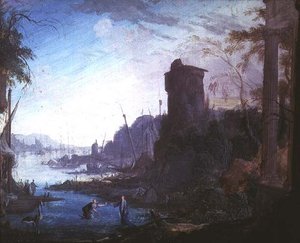Egy tengeri kikötő Krisztussal, aki utasítja Szent Pétert, hogy járjon a vízen alkotó: Antoine Pierre the Younger Patel