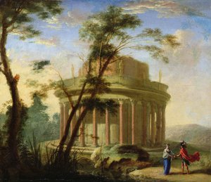 Táj egy ősi templommal (festmény) alkotó: Antoine Pierre the Younger Patel