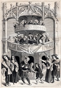 Antoine Verard (aktív 1485-1512) „” Le Grant Therence en Francois” frontispice – színházi ábrázolás a 16. században alkotó: Antoine Verard
