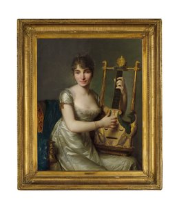 Madame Larmoyer portréja, háromnegyed hosszú, lírát lyukasztva