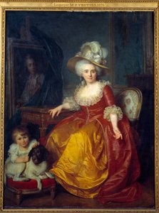 Madame Vestier (1740-1831) portréja lábánál, a lábánál egy kutya fülét csípő gyermek Antoine Vestier (1740-1824) festménye 1787 V. 1,76x1,34 m