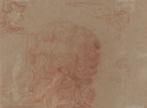 Ábravázlatok és másolat egy faragott fej után [verso] alkotó: Antoine Watteau