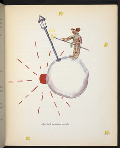 Szörnyű munkát végzek, a lámpagyújtogató illusztrációja Antoine de Saint-Exupéry "Le Petit Prince" című művéből.