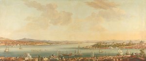 Konstantinápoly (Isztambul) és a szeráj kilátása a perai svéd követségtől alkotó: Antoine van der Steen