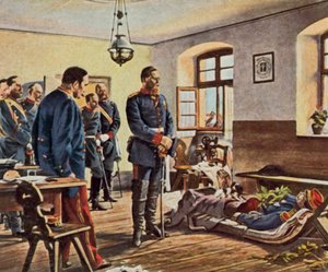 Friedrich Wilhelm trónörökös Douay tábornok holttesténél, 1870. augusztus 4. (nagyított színes litográfia)