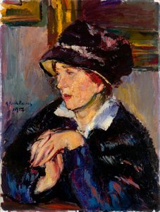 Nő sötét kalapban – Anton Faistauer (1887-1930) olaj, vászon festménye