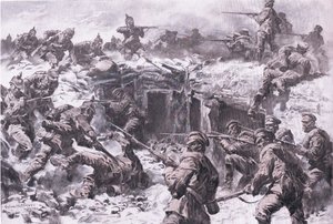 A moszkvai gránátoshadtest veresége a sziléziai, porosz és birodalmi német csapatok által, a The Illustrated History of the World War 1914-1915 pubból. az Union Berlagsefellfchaft alkotó: Anton Hoffman