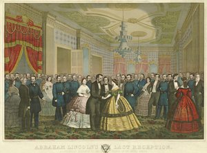 Abraham Lincoln utolsó fogadása, kocsma. 1865 (kézzel színezett litó) alkotó: Anton Hohenstein