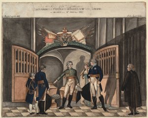 Nagy Frigyes hamvai közelében. I. Sándor cár, III. Frigyes Vilmos király és Pr alkotó: Anton Ignaz Vogel