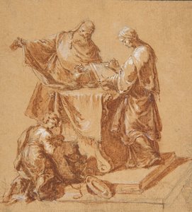 Egy főpap, Anna prófétanő és egy térdelő fiú egy asztal körül, 1745.