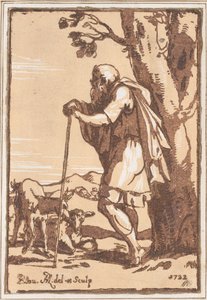 Idős pásztor botra támaszkodva, 1722.