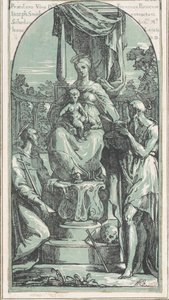 A Szűz és a Gyermek trónoló, Szent Jeromos jobbra lent, Szent Ferenc..., 1749 előtt.