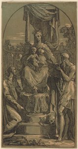 Madonna és a trónoló gyermek, Szent Jeromos és Szent Ferenc alkotó: Anton Maria Zanetti I, after Parmigianino