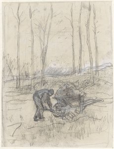 Farmer dolgozik egy talicskával az erdőben alkotó: Anton Mauve
