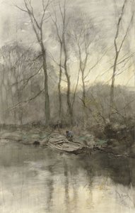 Erdő szélén a vízen alkotó: Anton Mauve