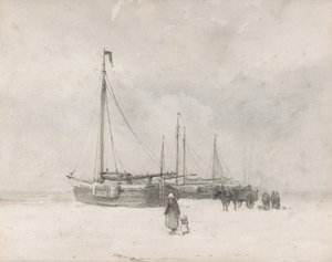 Horgászcsónakok a tengerparton télen, a 19. század közepétől a végéig. alkotó: Anton Mauve