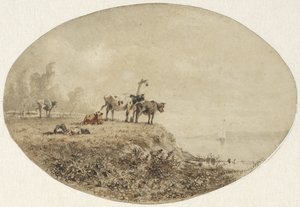 Tehenek a víz mellett, a távolban egy vitorlás alkotó: Anton Mauve