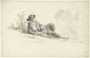 Férfi a földön fekszik, pihen alkotó: Anton Mauve