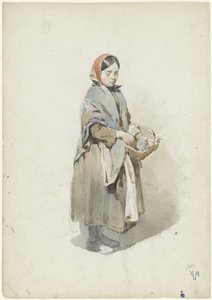 Álló nő fejkendővel és kosárral alkotó: Anton Mauve