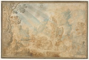Hegyi táj alakokkal, 1600-as évek első fele.