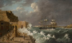 Harbour Scene, Málta (olaj a kártyán) alkotó: Anton Schranz