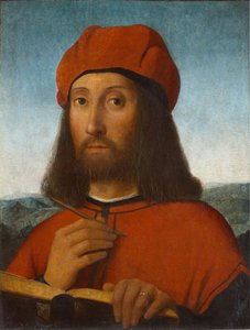 Portré egy férfi vörös svájcisapkóval és könyvvel alkotó: Antonello de Saliba