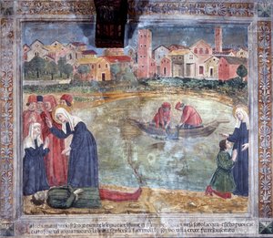 Szent Francesca Romana élete: A szent feltámad egy embert, miután megfulladt a Tiberisben (Freskó alkotó: Antoniazzo Romano
