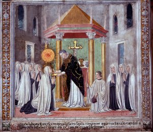 Szent Francesca Romana élete: Amikor a szent úrvacsorát vett, egy ragyogó gömb jelent meg felette (Fresco