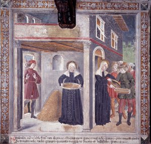 Szent Francesca Romana élete: egy súlyos éhínség idején 1402-ben Francesca minden gabonáját a szegényeknek adja (Fresco alkotó: Antoniazzo Romano