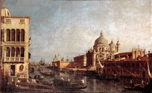 Kilátás a velencei Üdvözlet templomról Giovanni Antonio műhelyfestménye Canal dit il Canaletto (1697-1768) 1740-1750 V. 48x74 cm venise museo Correr alkotó: Antonio (studio of) Canaletto