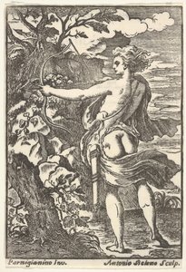 Callisto vadászat kivont íjjal, Parmigianino után, 1720-1740. alkotó: Antonio Belemo