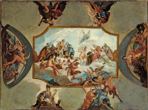 Johann Wilhelm von der Pfalz választófejedelem tisztelete – Mennyezeti festmény terve a Bensberg-kastélyhoz