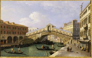A Rialto híd Velence délről a Fondamenta Del Vinnel és a Fondaco Dei Tedeschivel alkotó: Giovanni Antonio Canal