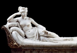 Pauline Bonaparte, Borghese hercegnő (1780-1825) I. Napóleon nővére, akit Antonio Canova (1757-1822) Győzelmes Vénusz márványszobrában képviselt 1804-1808 Róma, Galleria Borghese