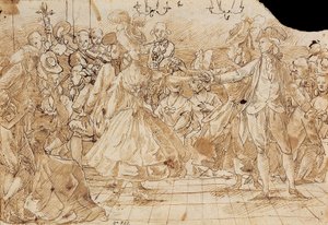 ""Menuett"" - Antonio Casanovas Torrents (1752-1796) munkája Menüettoll, barna indiai tinta papíron c. 1780 Katalónia Nemzeti Művészeti Múzeum, Barcelona 20,9x30 alkotó: Antonio Casanovas i Torrents